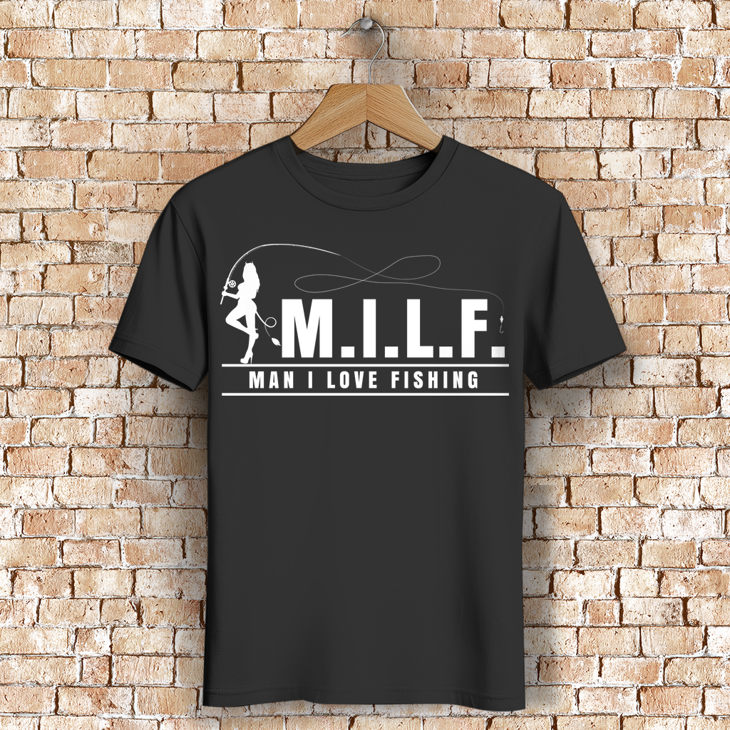 MILF – Man I Love Fishing Shirt für Angler mit Humor – Bio Baumwolle Männer