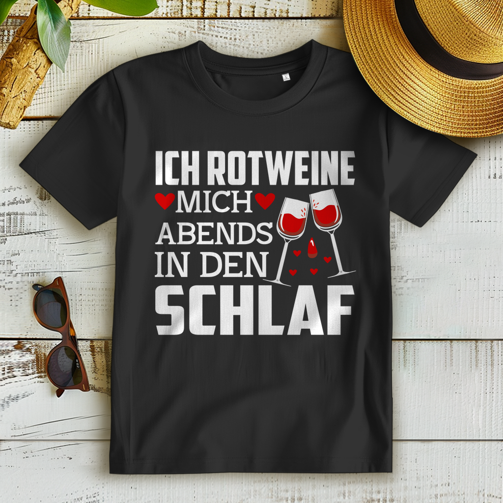 Lustiges Damen Shirt Rotwein Spruch abends einschlafen Weinliebhaberin Geschenk