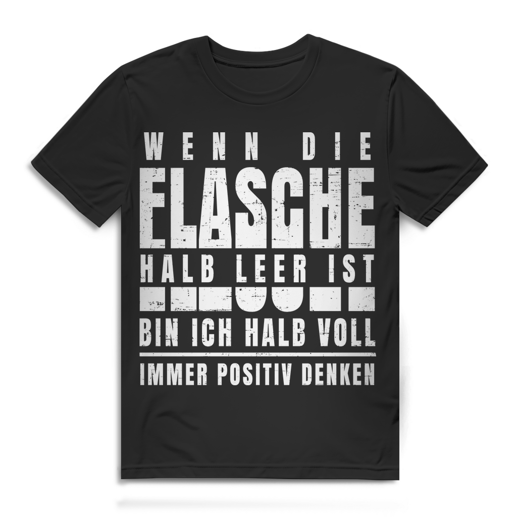 Männer T-Shirt Flasche halb leer bin ich halb voll lustig Spruch Party Festival Black