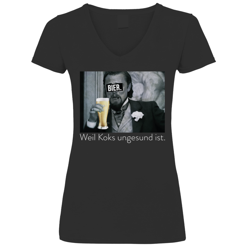 Leonardo DiCaprio - Bier weil Koks ungesund ist - V-Neck Damenshirt Black