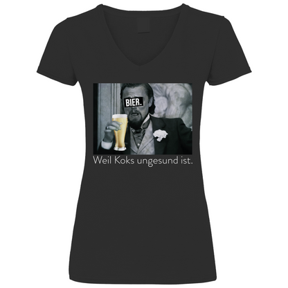 Leonardo DiCaprio - Bier weil Koks ungesund ist - V-Neck Damenshirt Black