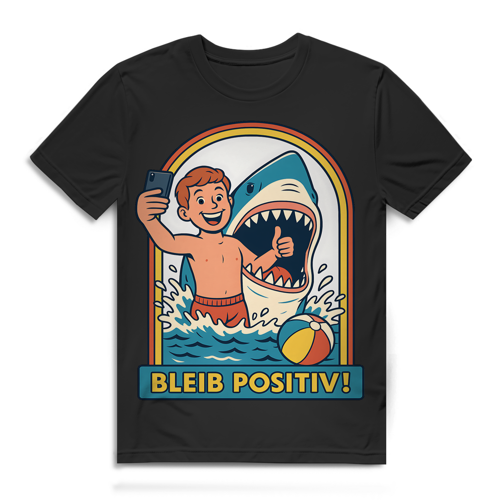 Bleib Positiv Hai Selfie Retro - Herren Premium Bio T-Shirt Black