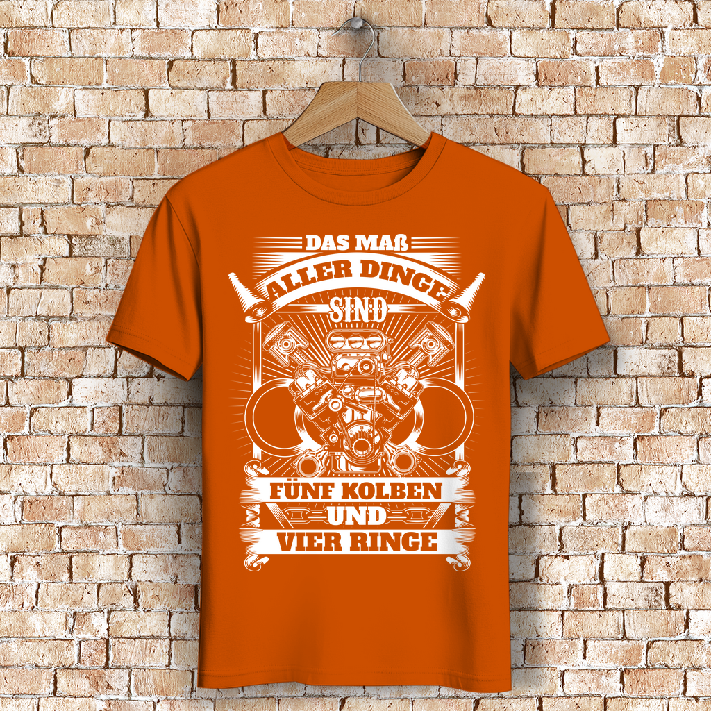 Fünfzylinder Herren Shirt – Männer T-Shirt mit Kolben-Motiv und 4 Ringen