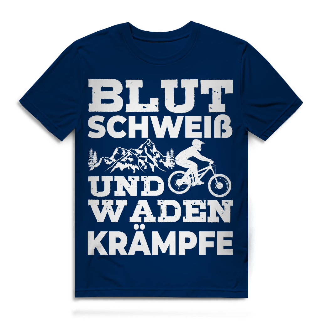 Blut Schweiß und Wadenkrämpfe Shirt Herren Mountainbike Fun Bio T-Shirt Fahrrad Navy