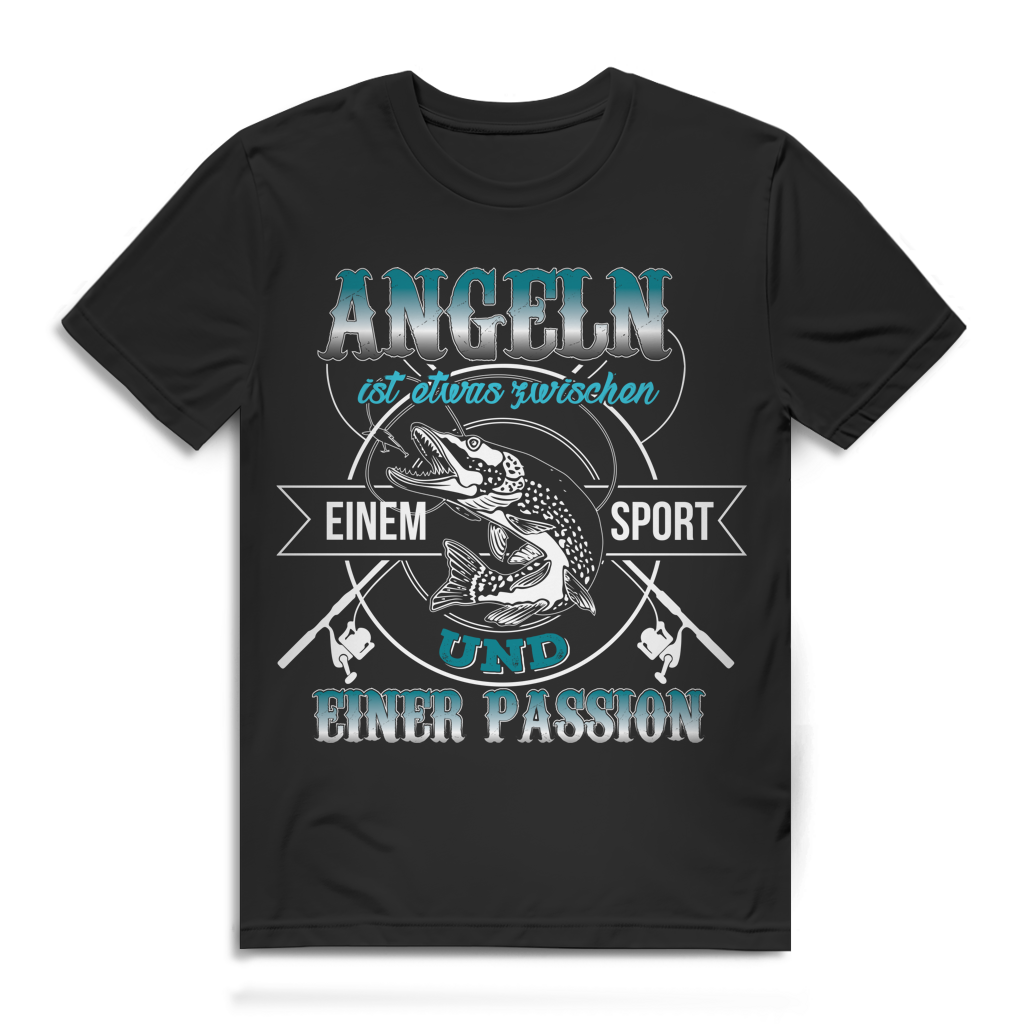 Herren T-Shirt Angeln ist etwas zwischen Sport und Passion Bio Baumwolle Black