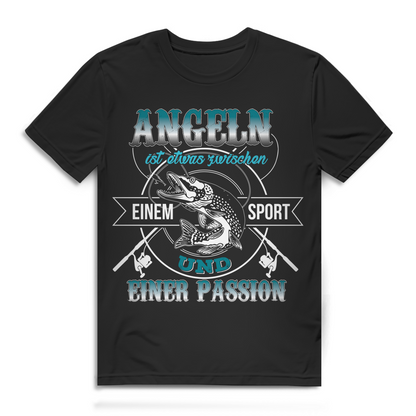 Herren T-Shirt Angeln ist etwas zwischen Sport und Passion Bio Baumwolle Black