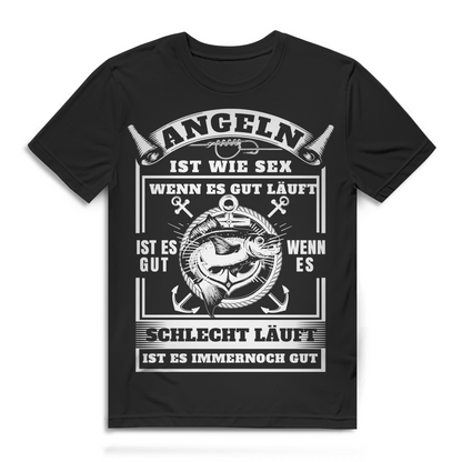 T-Shirt für Angler Funshirt Männer „Angeln ist wie Sex selbst gut wenn es schlecht läuft“ Black