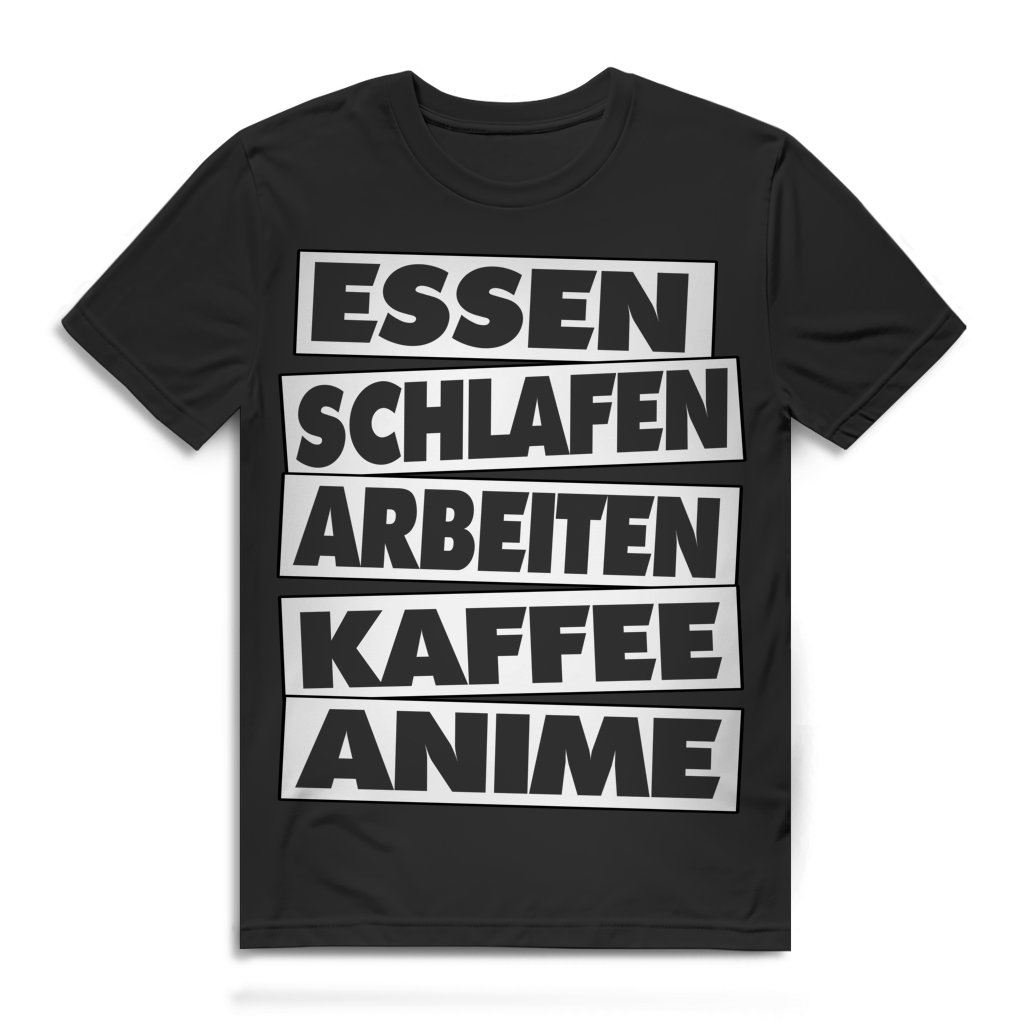 Herren T-Shirt Essen Schlafen Arbeiten Kaffee Anime Black