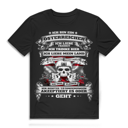 "Ich bin ein Österreicher" Shirt Männer – Patriotischer Spruch mit Flagge &amp; Totenkopf Black