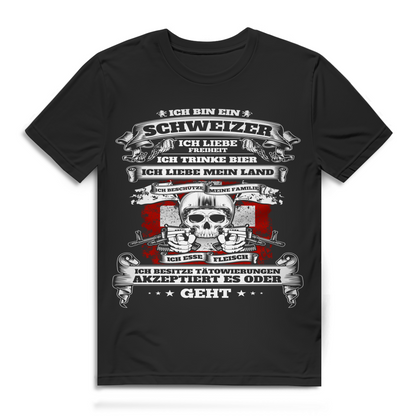 Schweizer Shirt Männer – Ich liebe mein Land – Freiheit &amp; Bier Black
