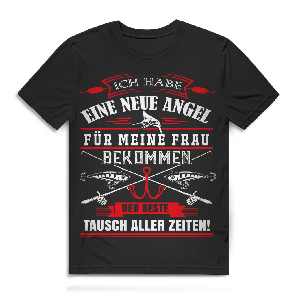 Angelshirt Männer – Neue Angel für Frau bekommen – Lustiges Funshirt Black