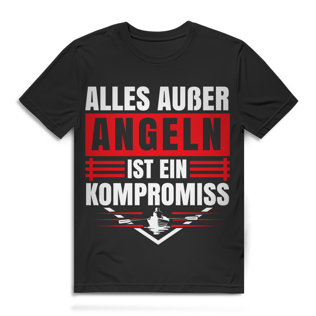 Angelshirt Männer – Lustiges Angler Spruch Shirt – Kompromisslos Angeln Black