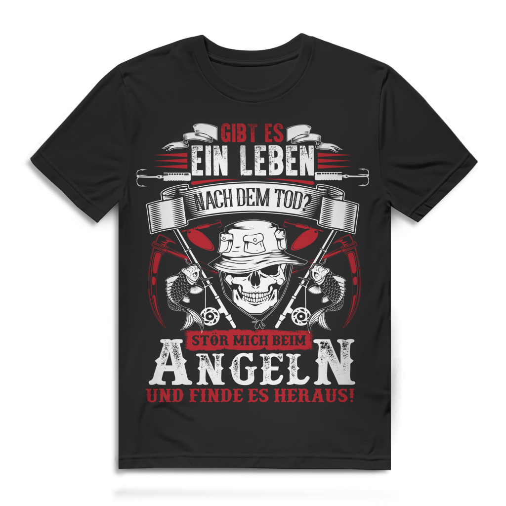 Lustiges Angler Shirt – Stör mich beim Angeln – Skull Design für Fischer Black