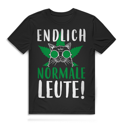 Herren T-Shirt Weed Katze – Endlich normale Leute – Kiffer Funshirt Black