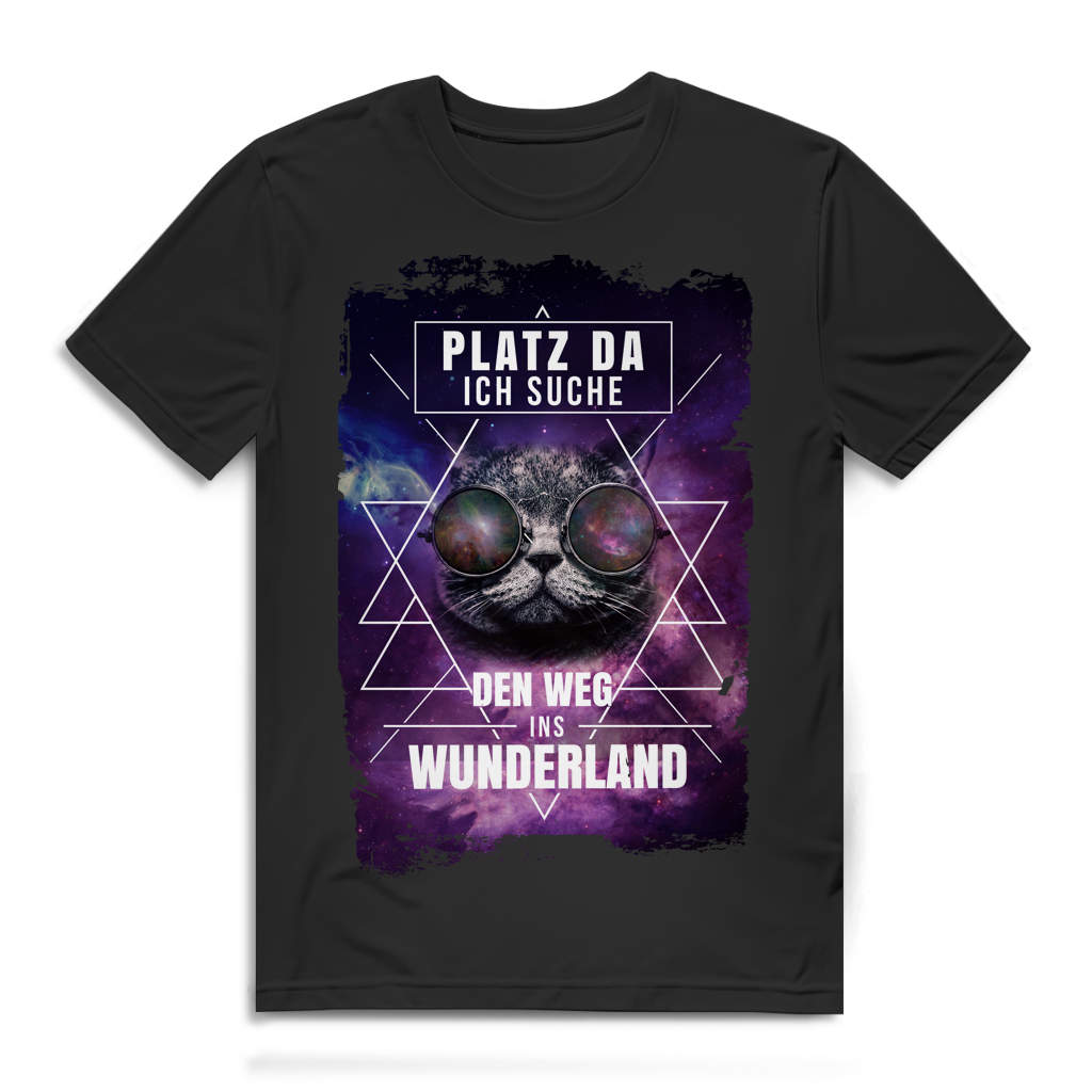 Psychedelic Herren Shirt – Weg ins Wunderland – Festival Look aus Bio Baumwolle Black