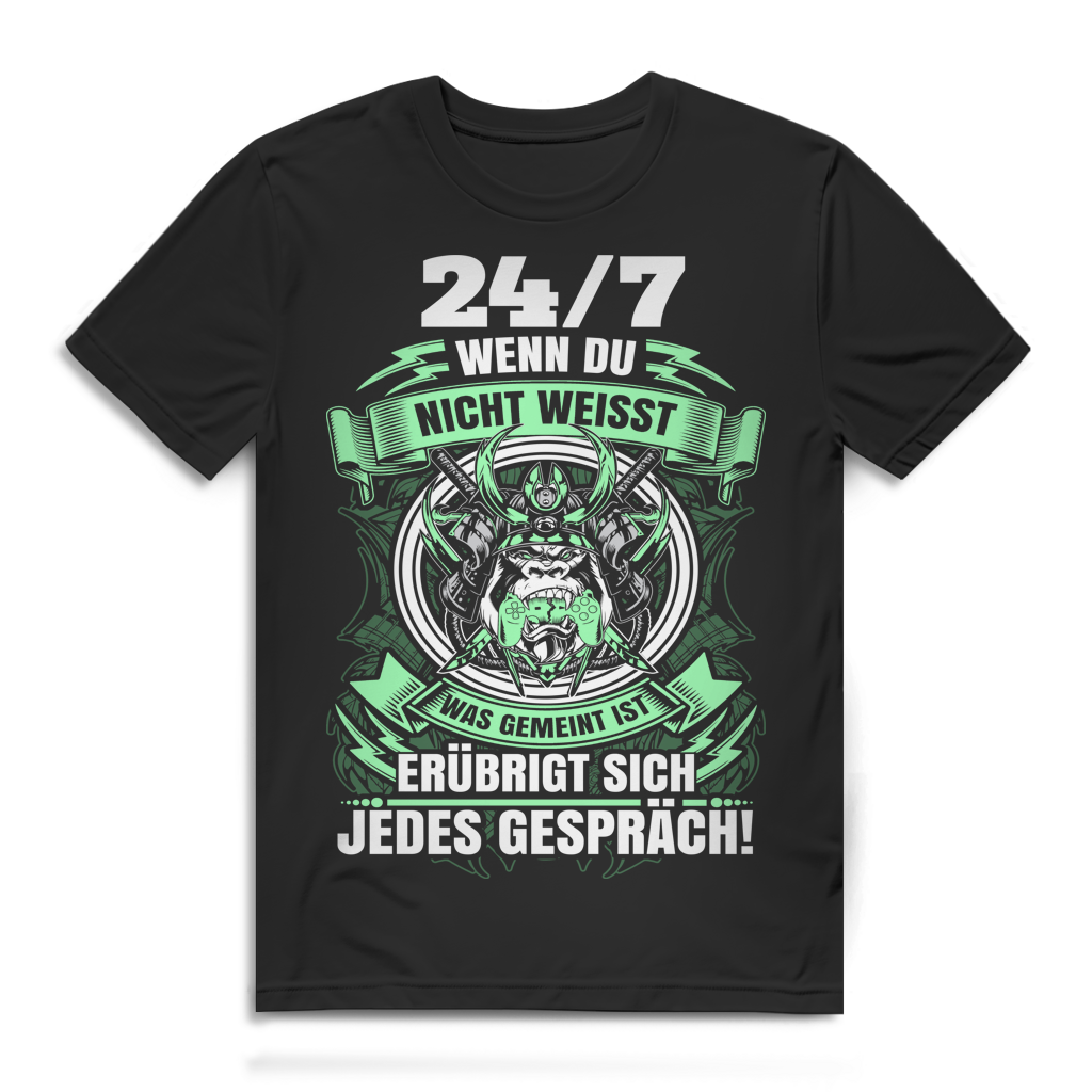 Gaming Bio Shirt Männer – 24/7 Spruch für Zocker und Controller-Krieger Black