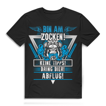 Gamer Shirt Herren – Bin am Zocken! Keine Tipps, nur Bier – Bio Baumwolle Black