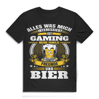 Gaming T-Shirt Männer – Familie, Freunde, Zocken &amp; Bier – Bio Baumwolle Black