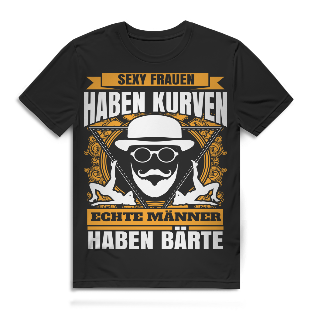 Herren T-Shirt Echte Männer haben Bärte Bart Shirt Sexy Frauen Kurven Black