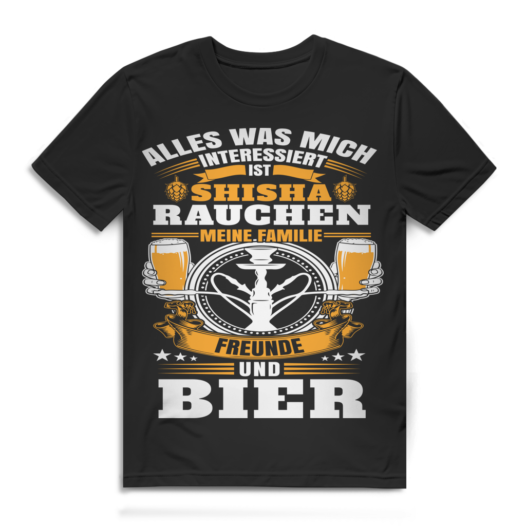 Shisha Shirt mit Bier Motiv – Alles was zählt ist Rauchen, Freunde und Bier Black