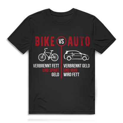 Radfahrer T-Shirt – Bike vs Car – Fett verbrennen statt Benzin – Fahrrad Spruch Black