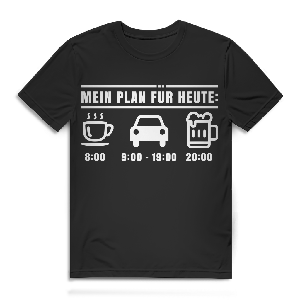 Kaffee Auto Bier Shirt Männer – Plan für heute – Autoenthusiasten T-Shirt Black
