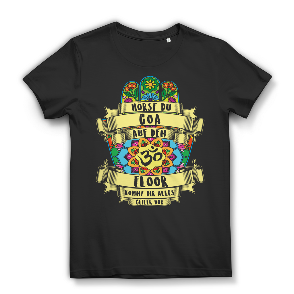 Spirituelles Goa Festival Shirt – Om Hamsa Hand Damen für den Dancefloor Black