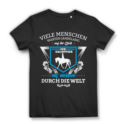 Reiterin Shirt – Galoppiere mit meinem Glück durch die Welt – Bio-Shirt Black