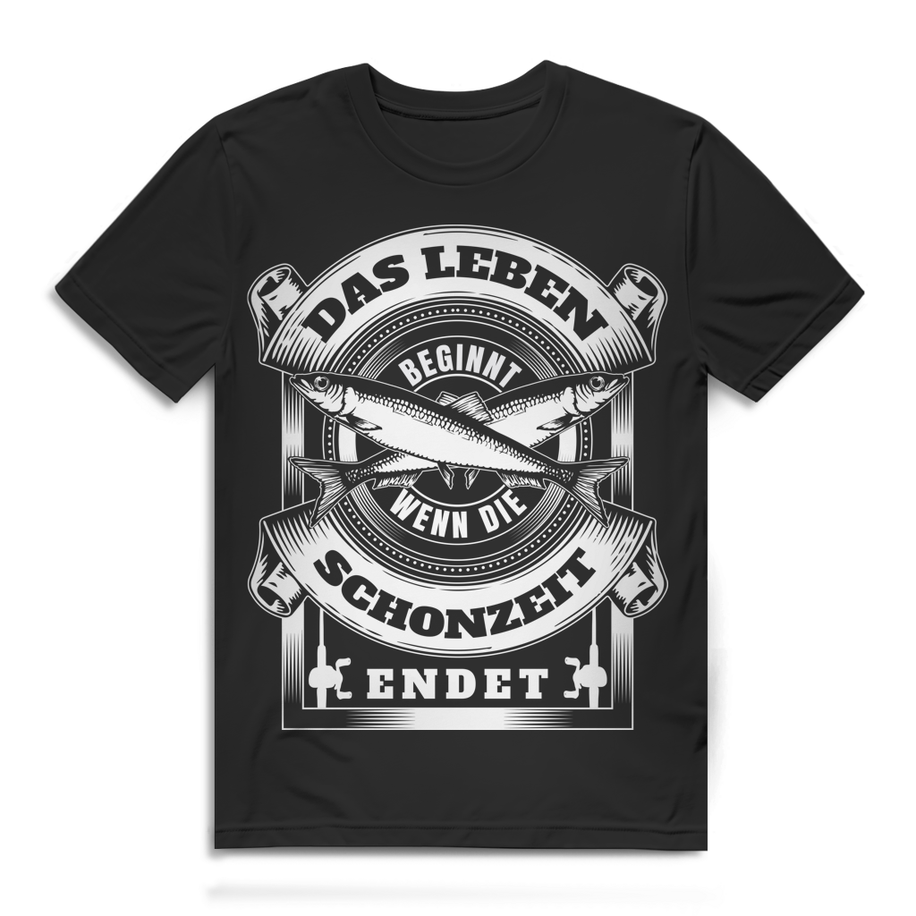 Angler Shirt Männer – Das Leben beginnt wenn die Schonzeit endet – Bio T-Shirt Black
