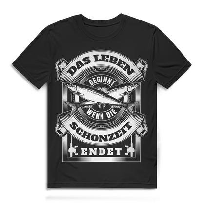 Angler Shirt Männer – Das Leben beginnt wenn die Schonzeit endet – Bio T-Shirt Black
