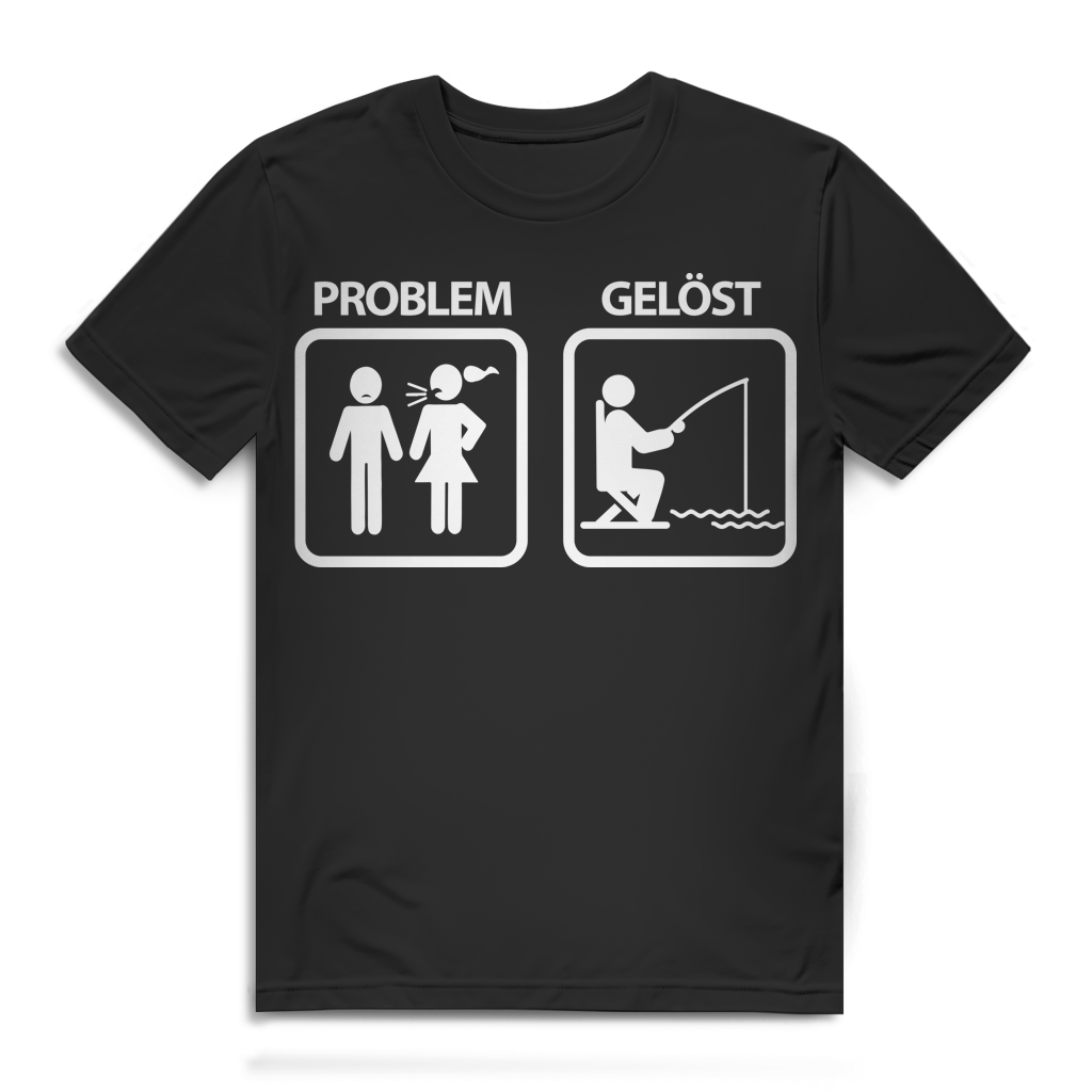 Herren T-Shirt Problem Gelöst Angeln Angler Flucht Shirt Bio Baumwolle Black