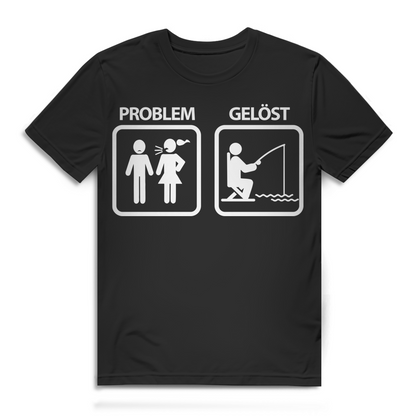 Herren T-Shirt Problem Gelöst Angeln Angler Flucht Shirt Bio Baumwolle Black
