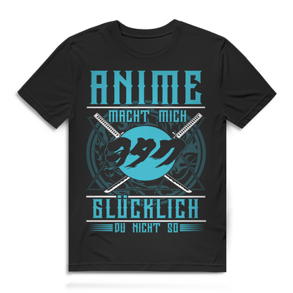 Anime macht glücklich – Katana Style Bio T-Shirt für echte Otakus &amp; Manga Fans Black