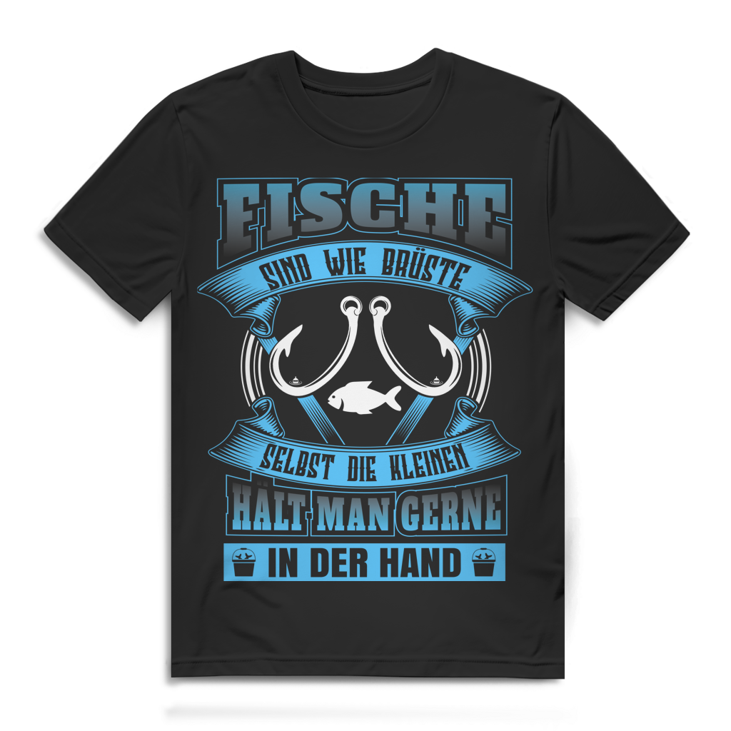 Herren T-Shirt Fische sind wie Brüste Angler Shirt Black