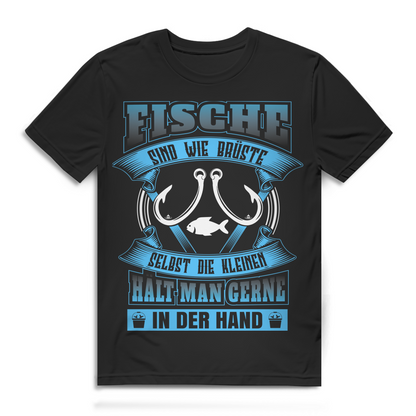 Fische &amp; Brüste – Lustiges Angel T-Shirt für Männer mit Humor – Bio Baumwolle Black