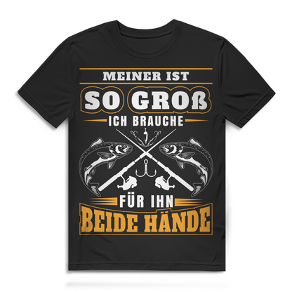Meiner ist so groß – Lustiges Angler T-Shirt mit Spruch – Bio Baumwolle Herren Black