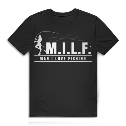 MILF – Man I Love Fishing Shirt für Angler mit Humor – Bio Baumwolle Männer Black