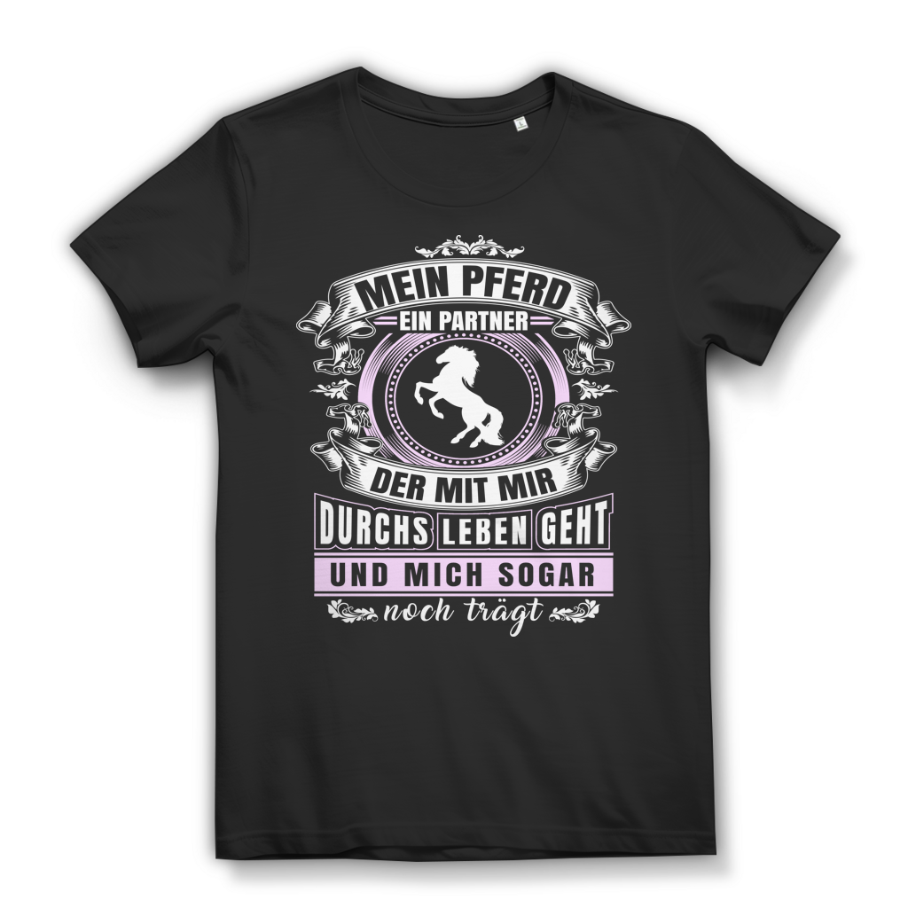 Mein Pferd – Partner fürs Leben Shirt – Pferdeliebe Damen T-Shirt Bio Baumwolle Black