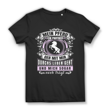 Mein Pferd – Partner fürs Leben Shirt – Pferdeliebe Damen T-Shirt Bio Baumwolle Black