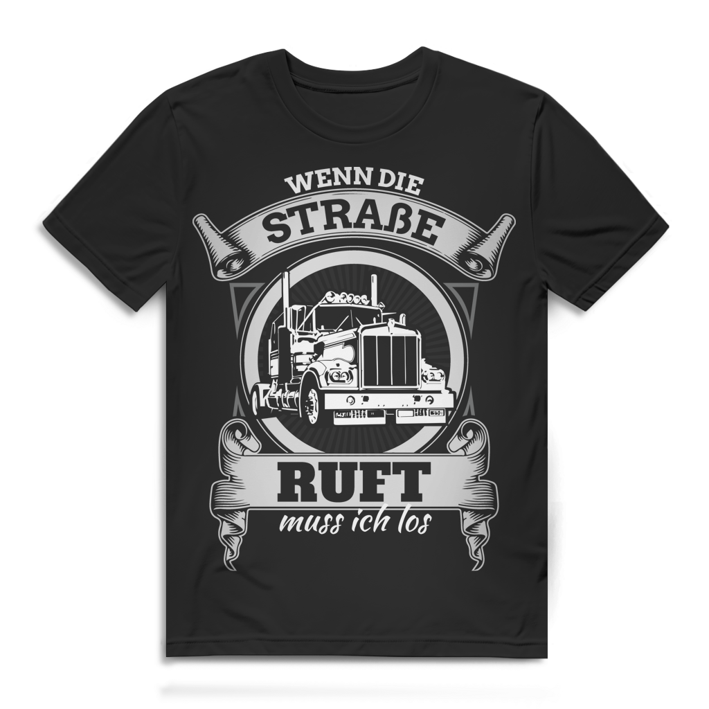 Herren LKW Fahrer T-Shirt Wenn die Straße ruft muss ich los Trucker Shirt Black