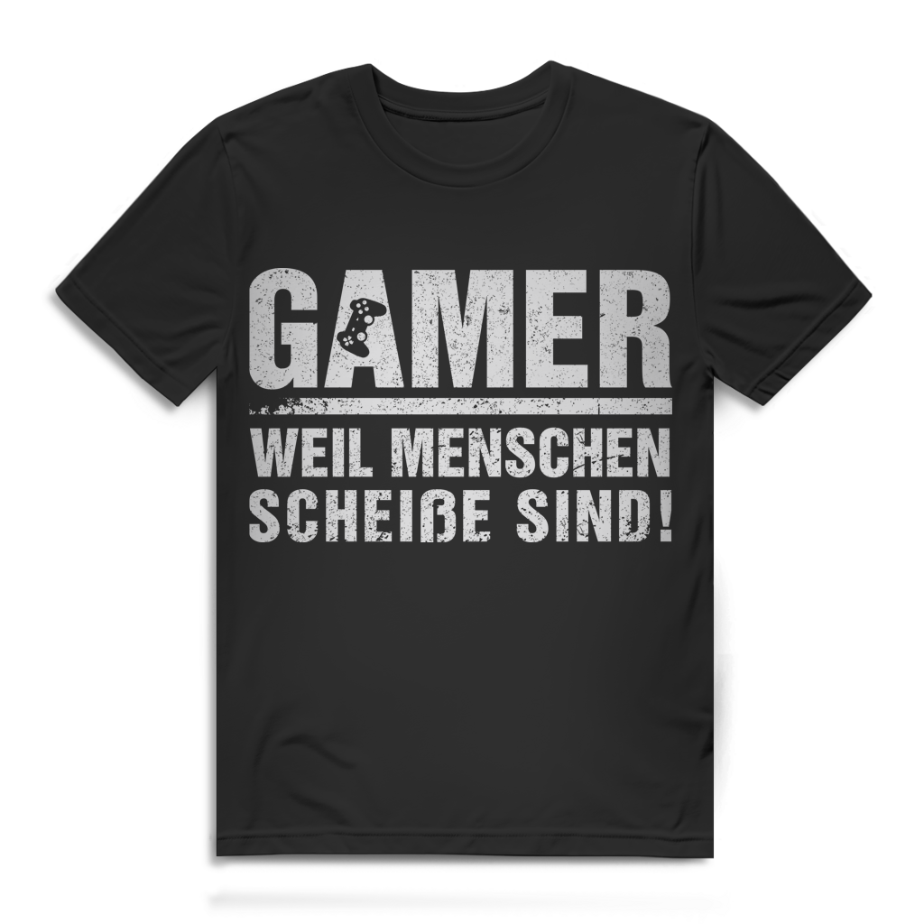 Gamer Shirt Herren – Gaming Spruch T-Shirt – Menschen sind scheiße Statement Black