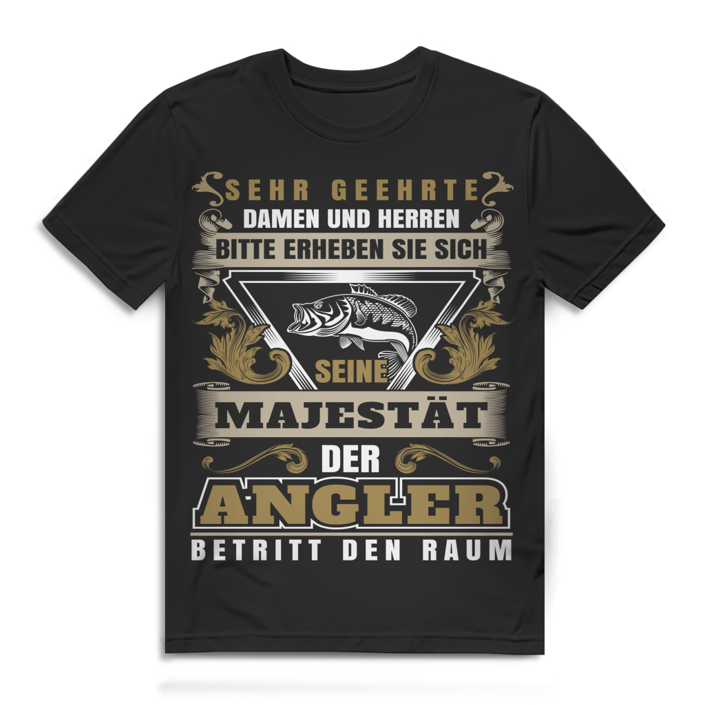 Herren T-Shirt Seine Majestät der Angler betritt den Raum Black