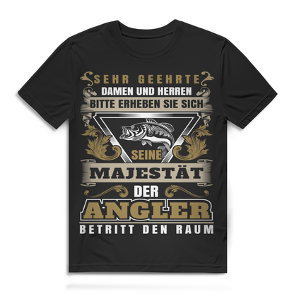 Herren T-Shirt Seine Majestät der Angler betritt den Raum Black