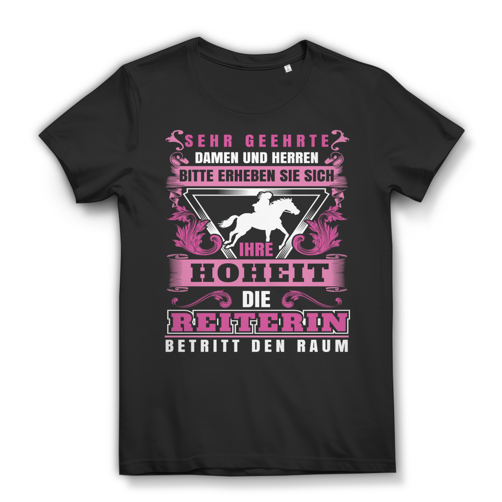 Reiterin Shirt Damen – Ihre Hoheit betritt den Raum – Rosa Pferde T-Shirt Black