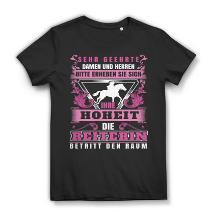 Reiterin Shirt Damen – Ihre Hoheit betritt den Raum – Rosa Pferde T-Shirt Black