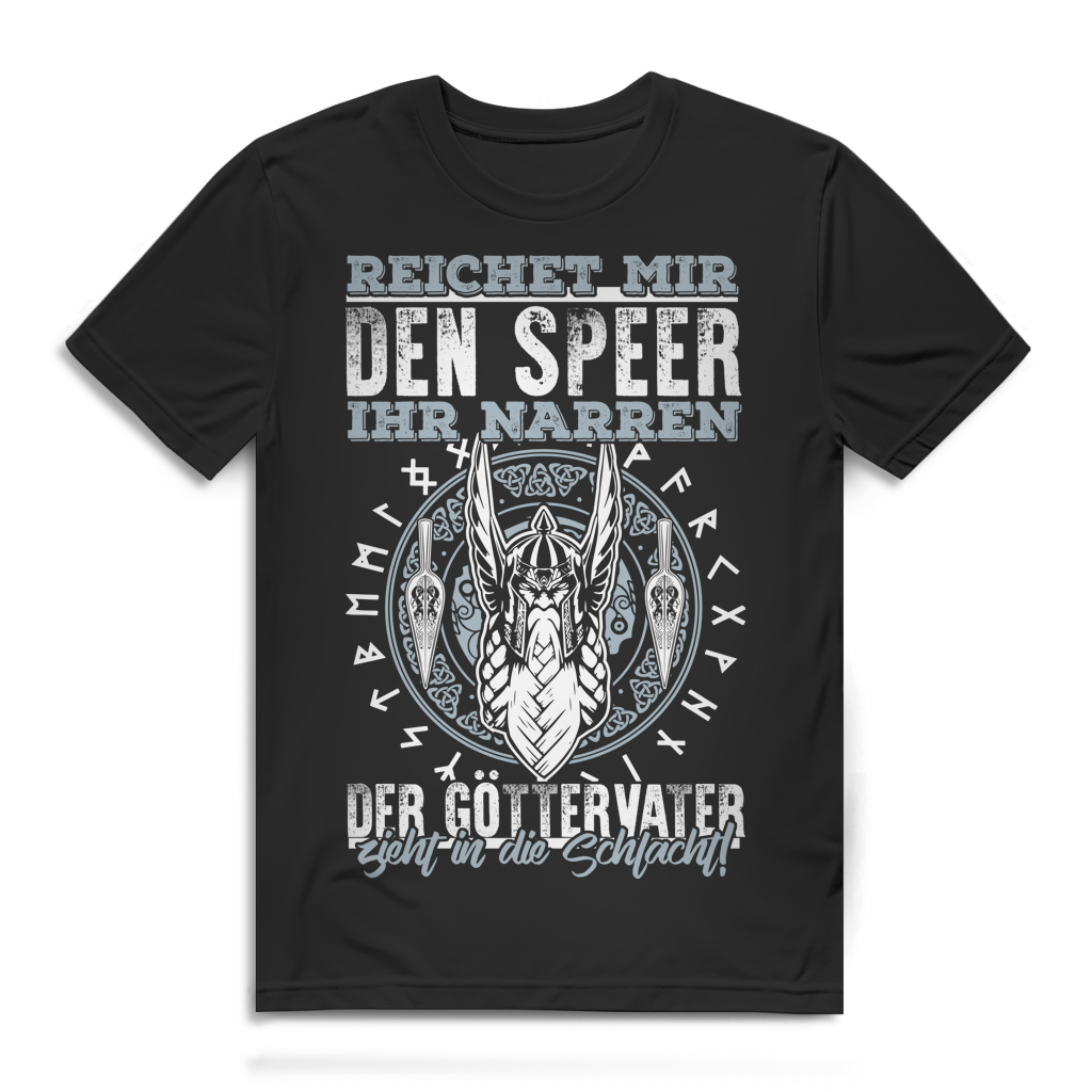 Nordischer Göttervater Wikinger Shirt Herren - Reichet mir den Speer ihr Narren Black