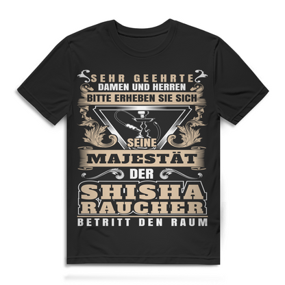Herren T-Shirt Shisha Spruch – Majestätischer Shisha-Raucher Print Black