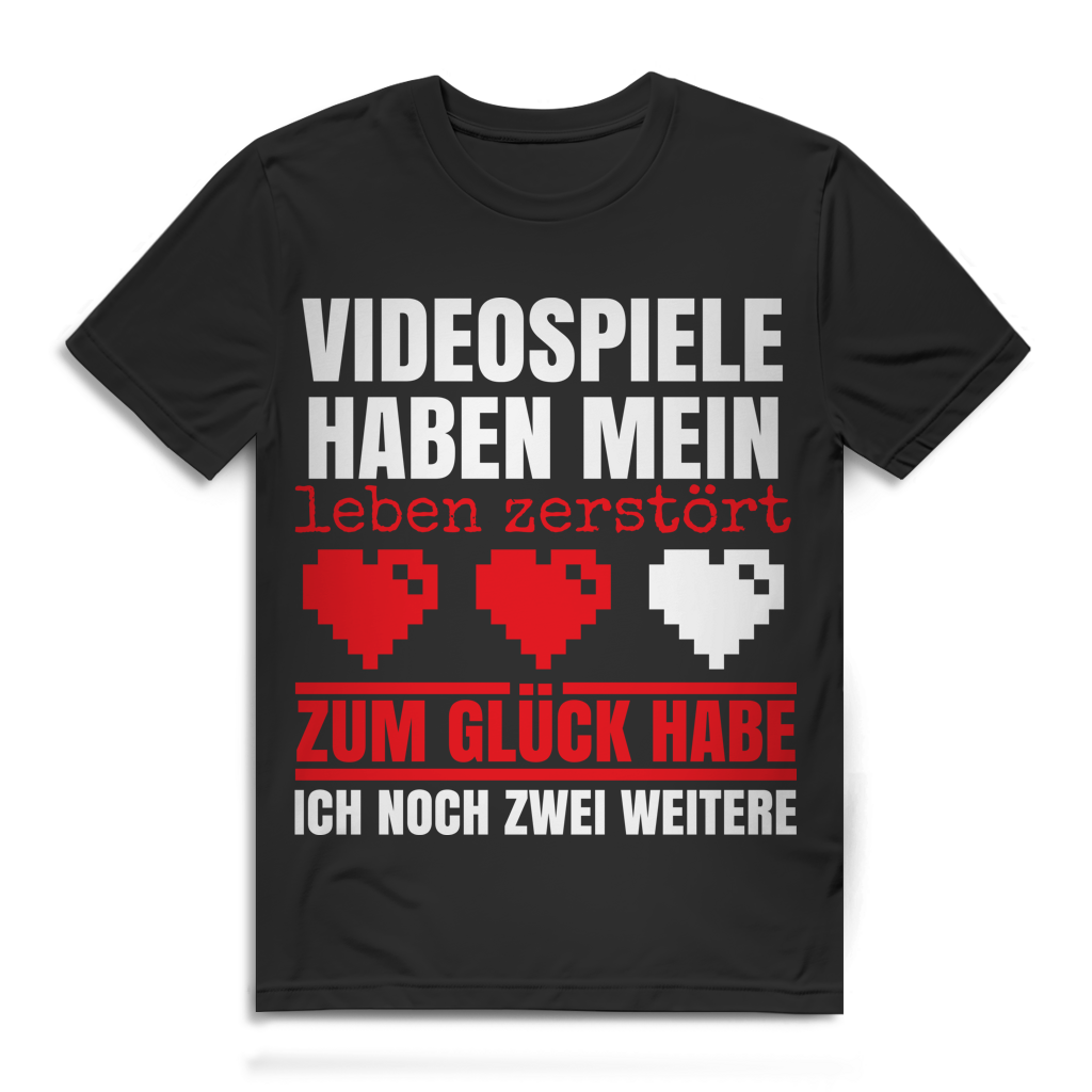 Videospiele Leben zerstört Shirt Gamer Spruch Retro Herz T-Shirt Männer Black