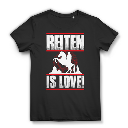 Reiten is Love Shirt Damen – Pferdeliebe Statement T-Shirt für Reiterinnen Black