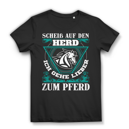 Scheiß auf den Herd Shirt Damen – Reiterin Spruch T-Shirt zum Pferd statt Küche Black